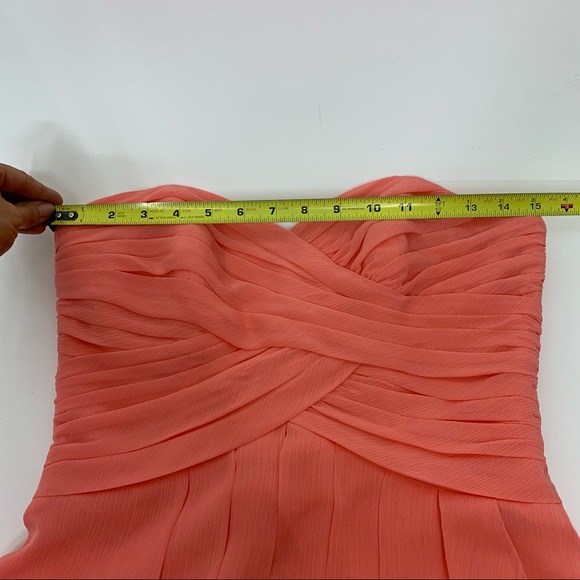 David’s Bridal Crinkle Chiffon Coral Dress Sweetheart Neck Bridesmaid Nwt Size 4 - Picture 14 of 16
